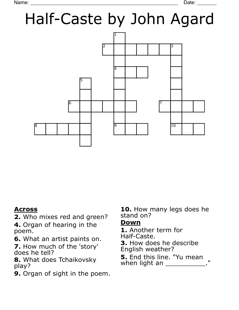 Half-Caste by John Agard Crossword