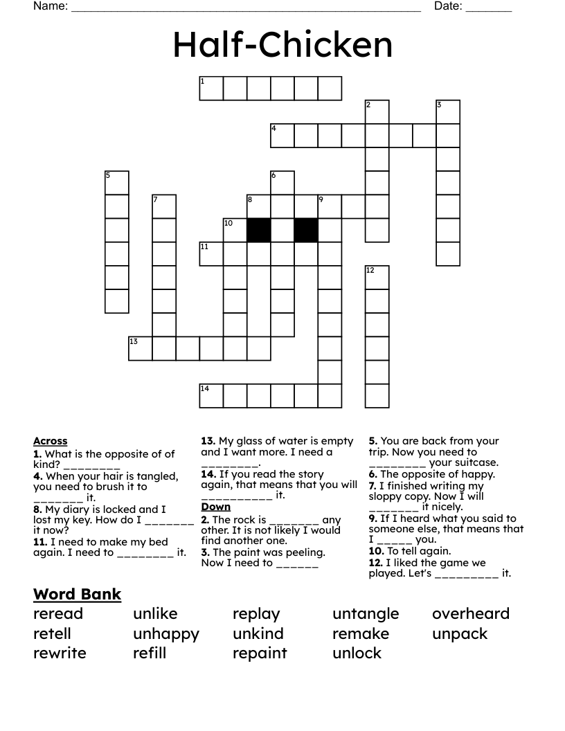 Half-Chicken Crossword
