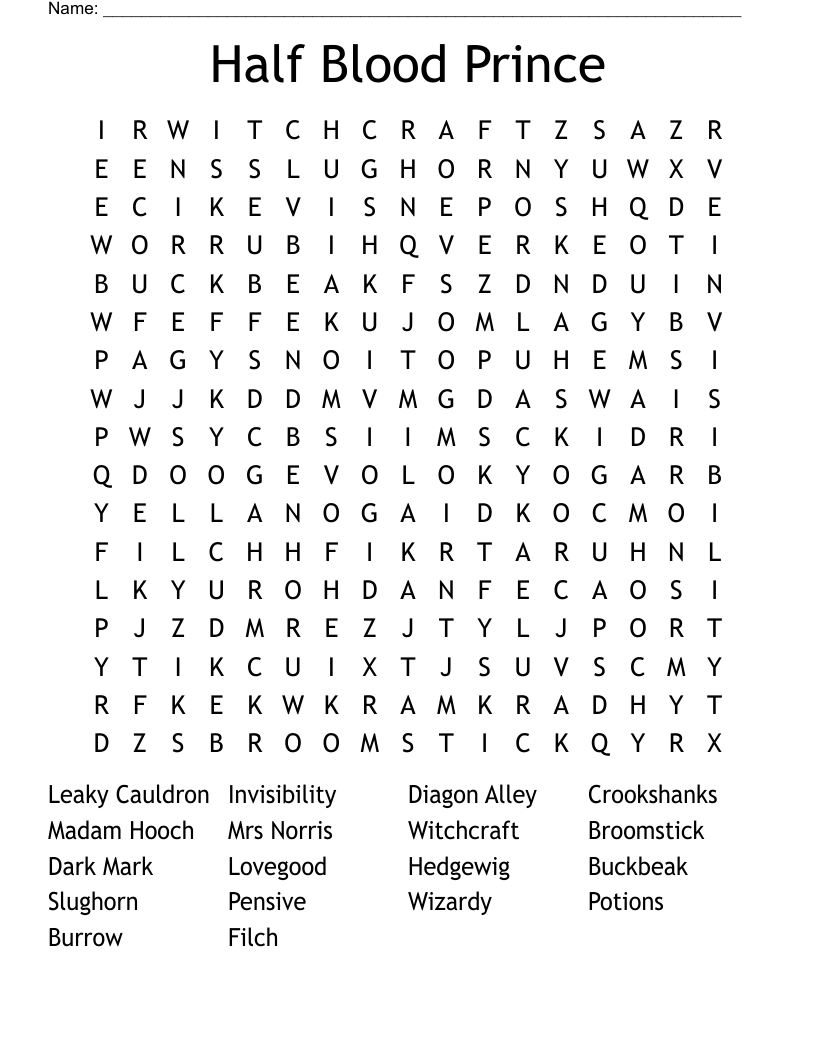 Half Blood Prince  Word Search
