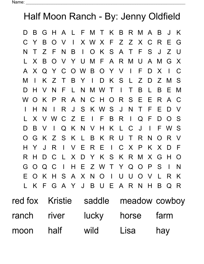 Half Moon Ranch   - By: Jenny Oldfield Word Search