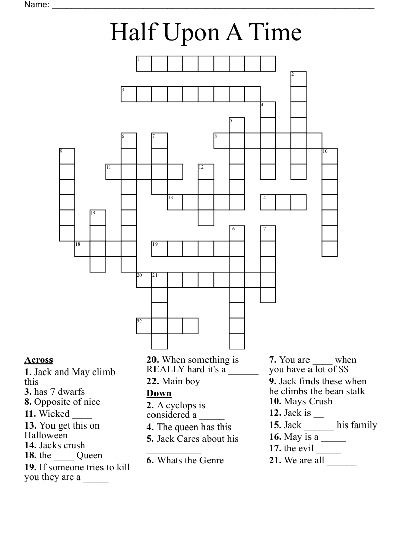 Half Upon A Time Crossword