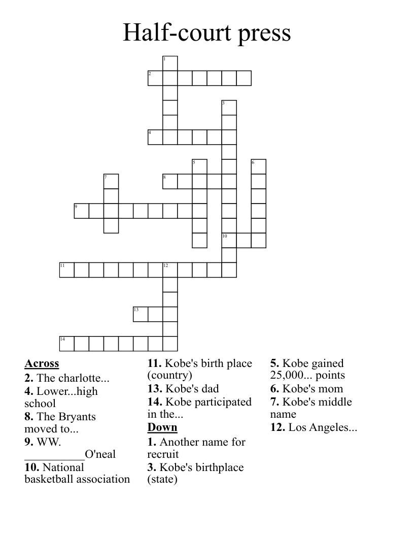 Half-court press Crossword