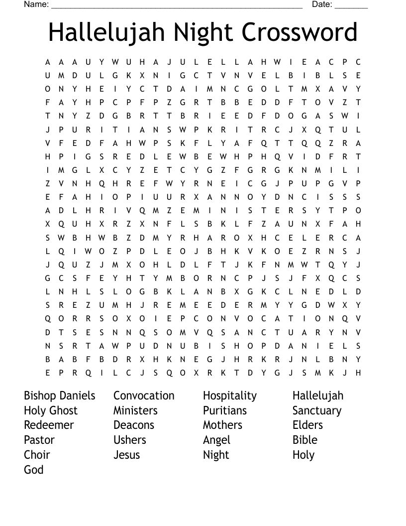 Hallelujah Night Crossword Word Search