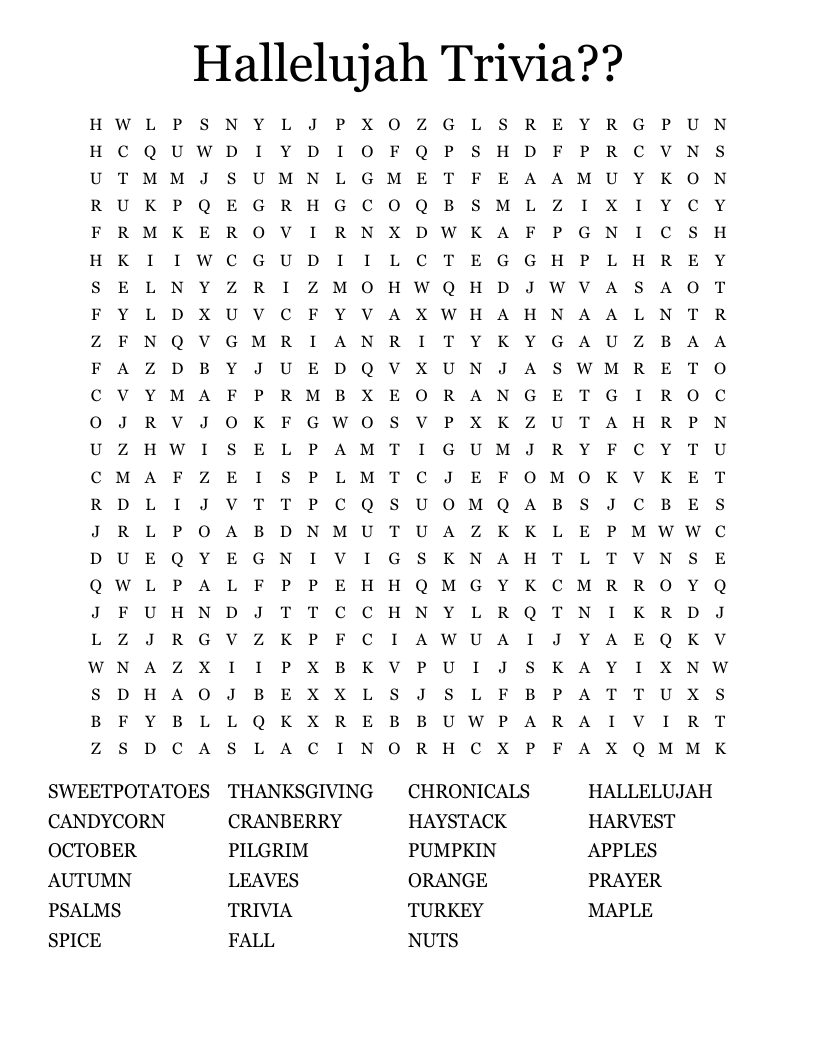 Hallelujah Trivia?? Word Search