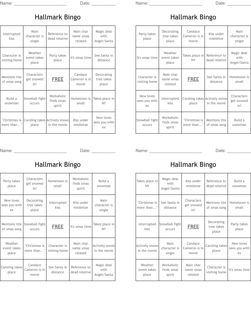 Hallmark Bingo