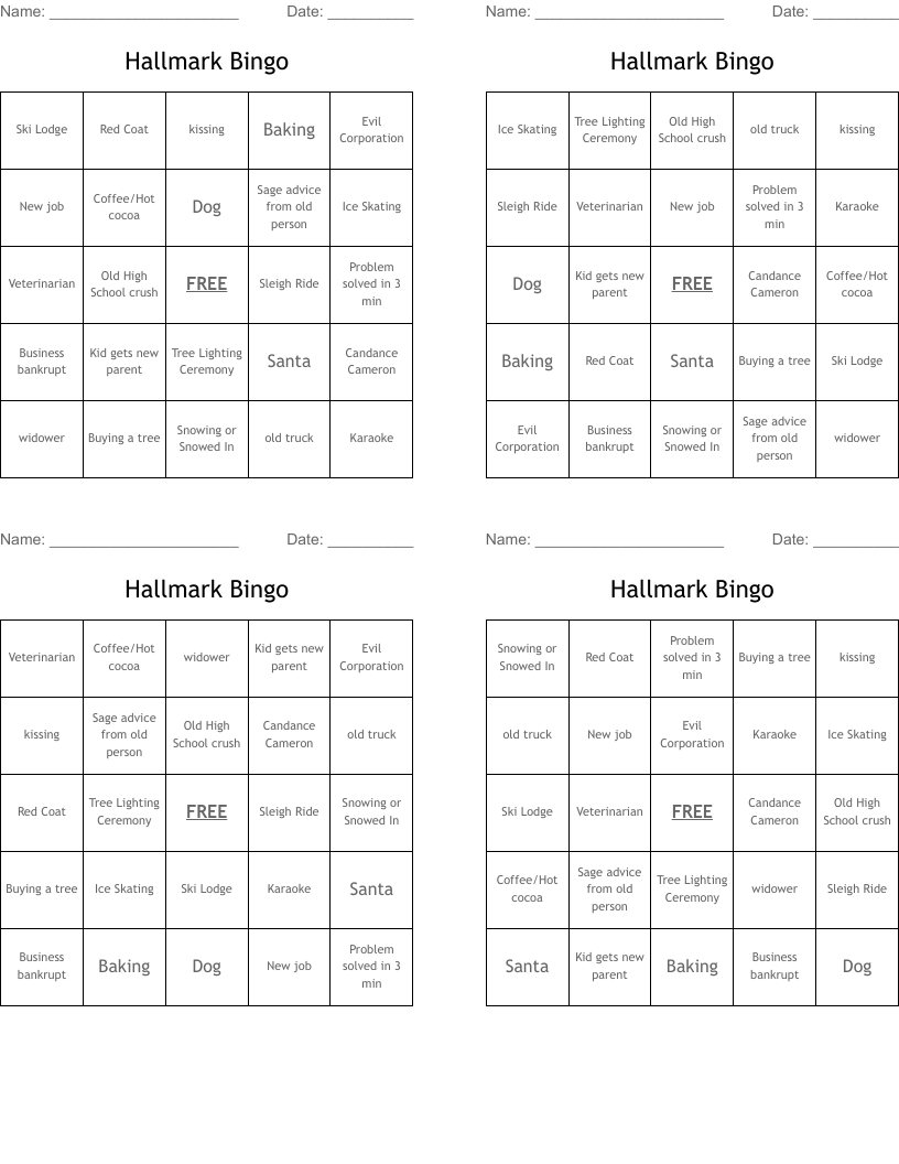Hallmark Bingo