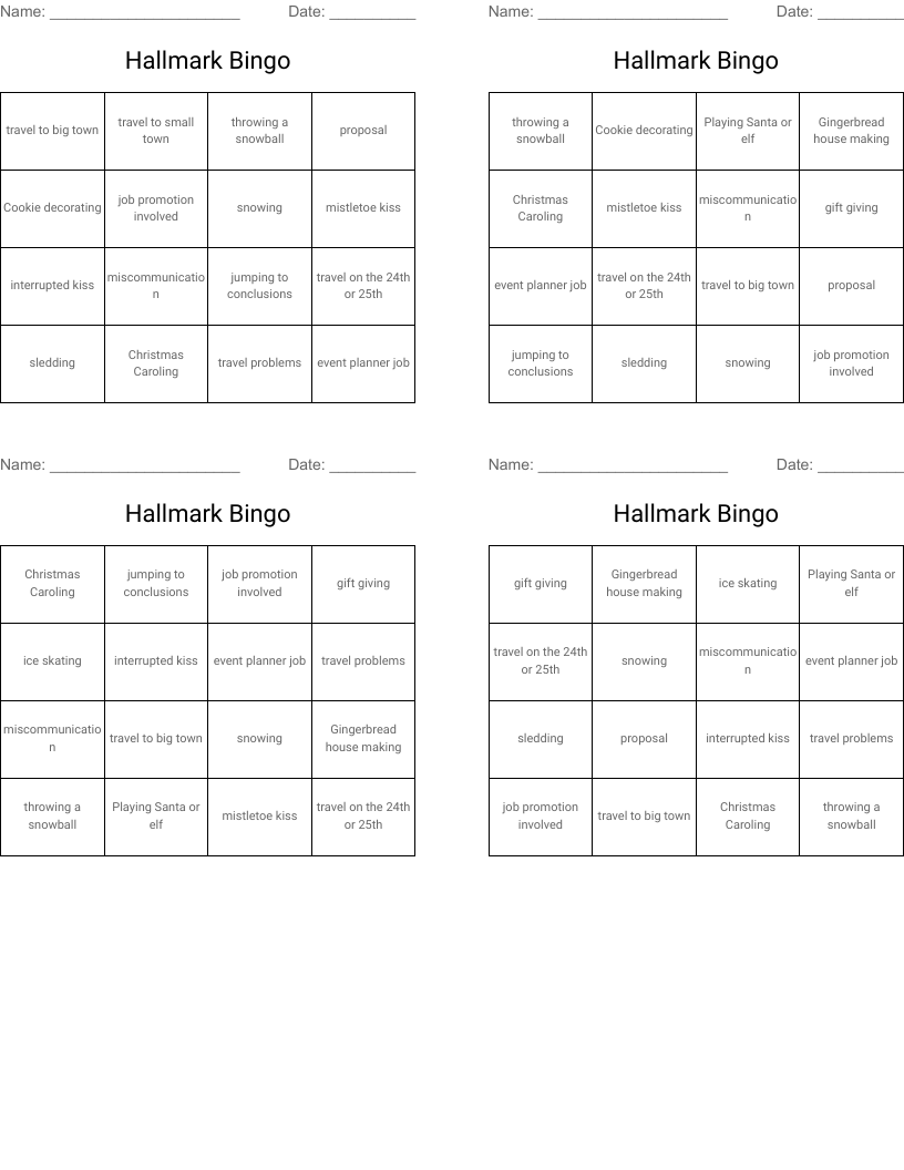 Hallmark Bingo