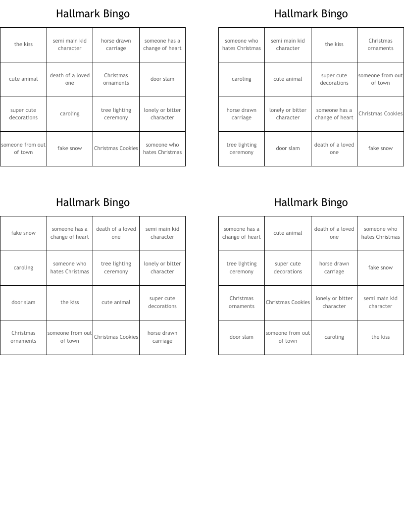 Hallmark Bingo