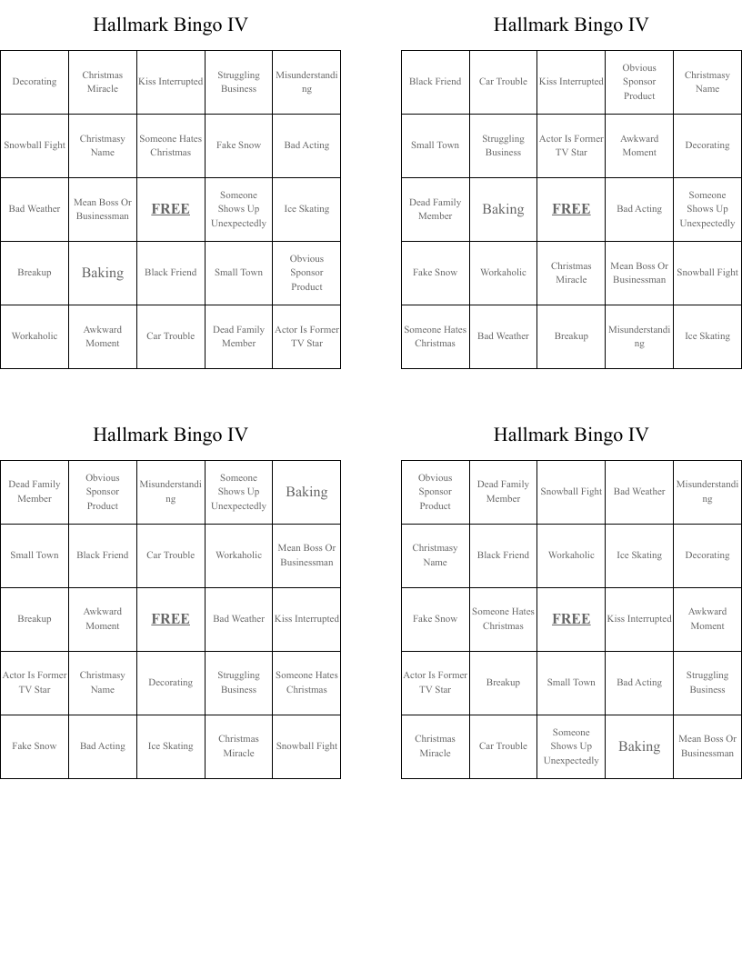 Hallmark Bingo IV
