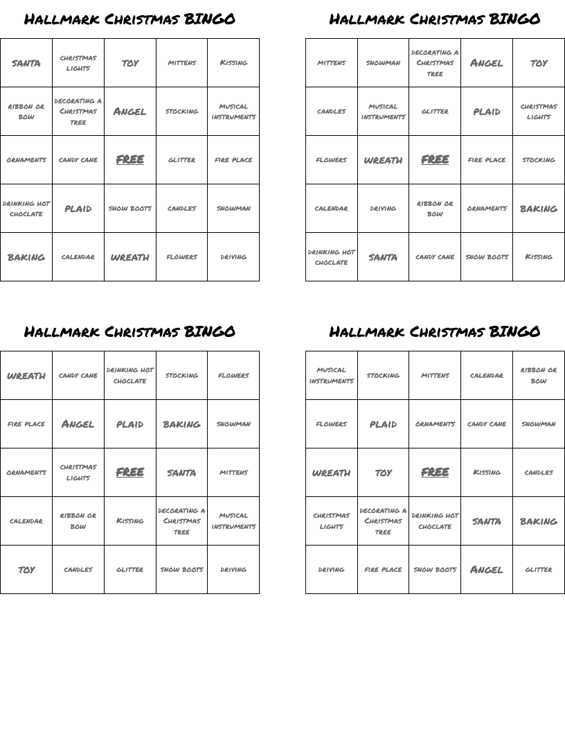 Hallmark Christmas BINGO