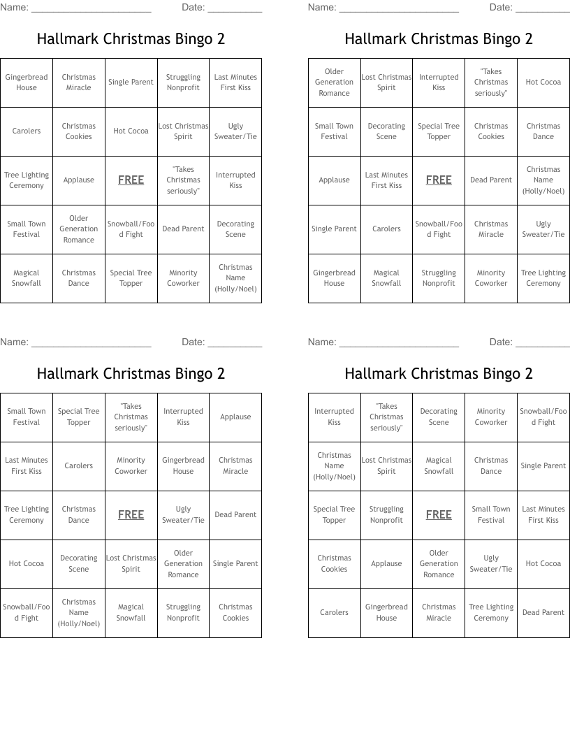 Hallmark Christmas Bingo 2