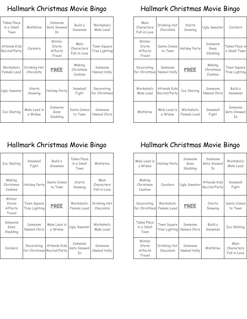 Hallmark Christmas Movie Bingo