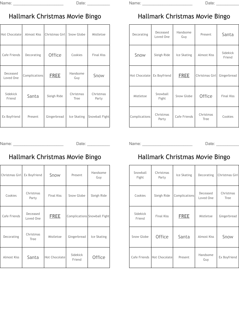 Hallmark Christmas Movie Bingo