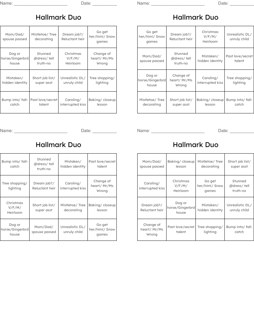 Hallmark Duo Bingo Cards