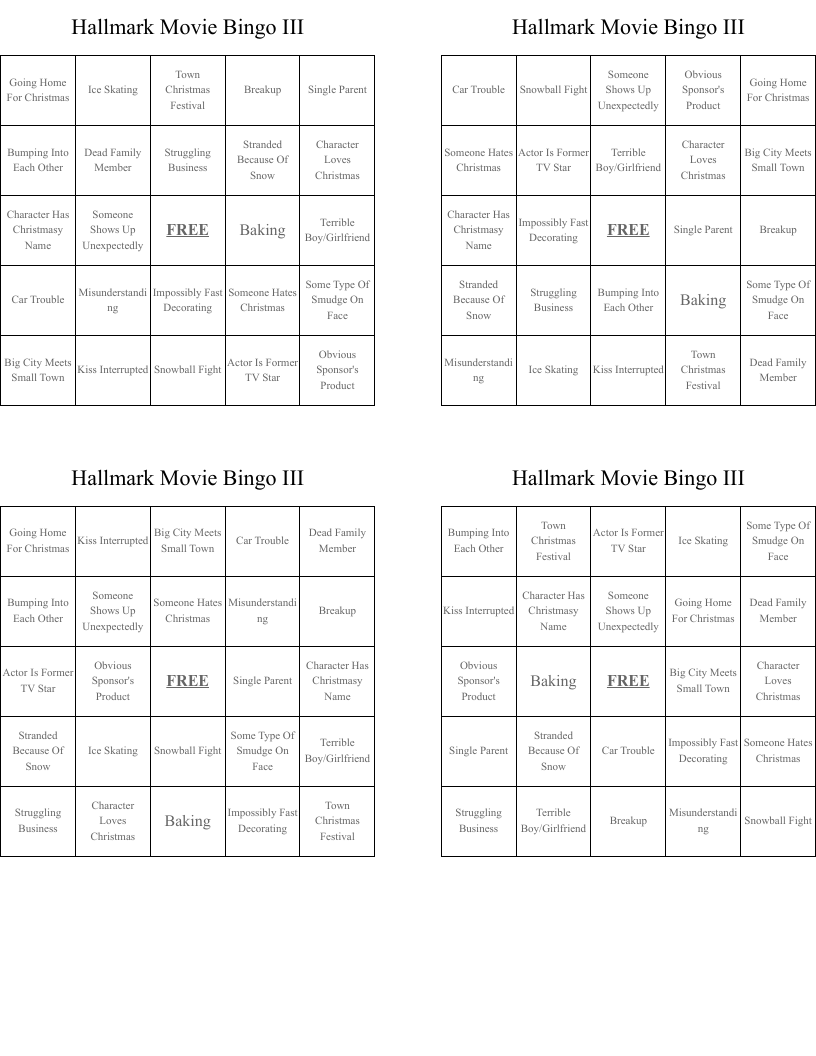 Hallmark Movie Bingo III