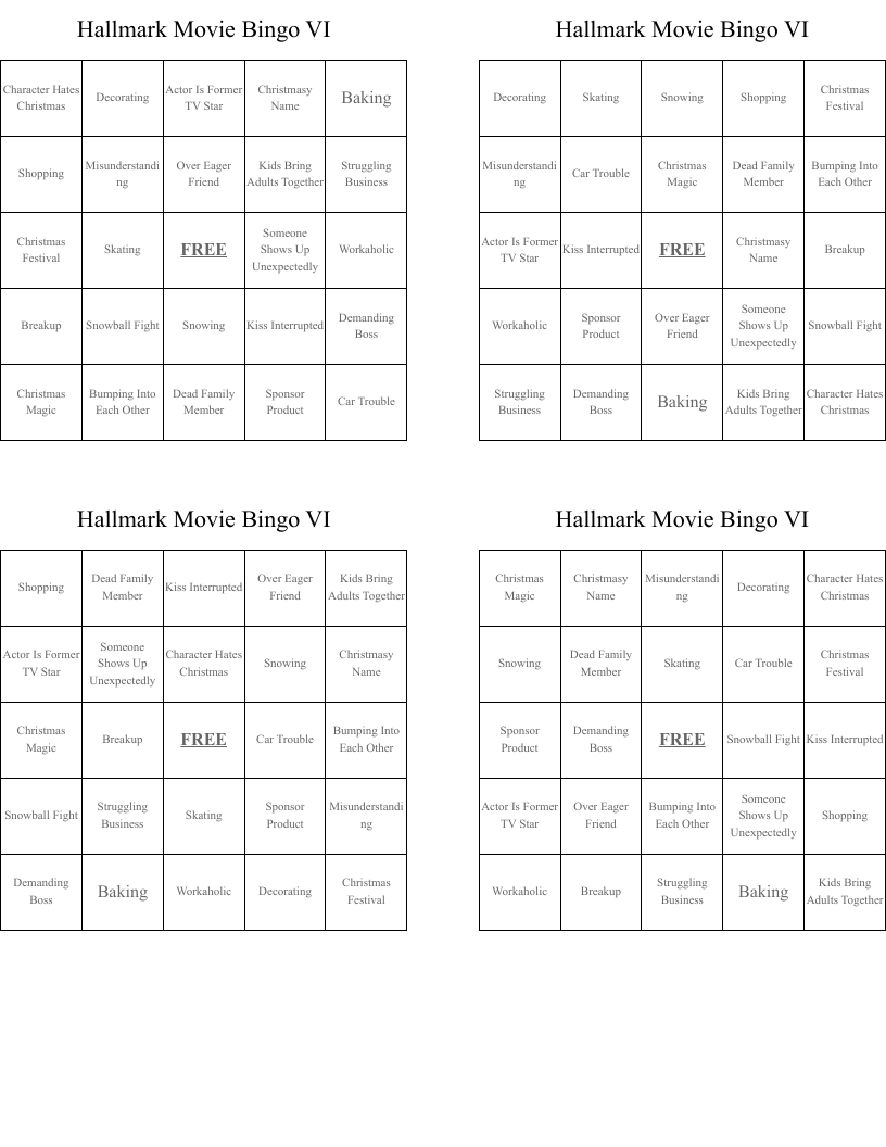Hallmark Movie Bingo VI