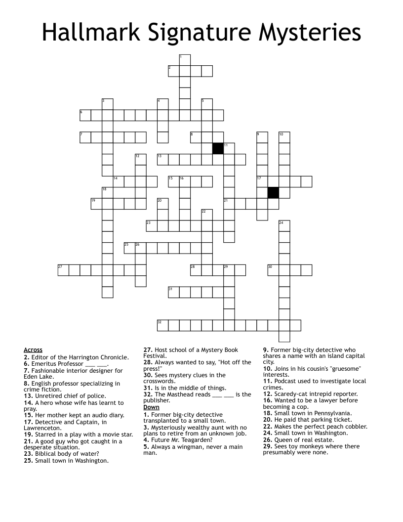 Hallmark Signature Mysteries Crossword