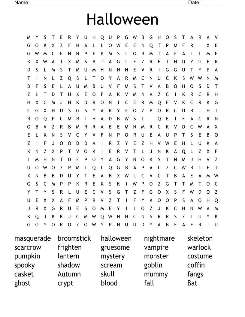 Halloween Word Search