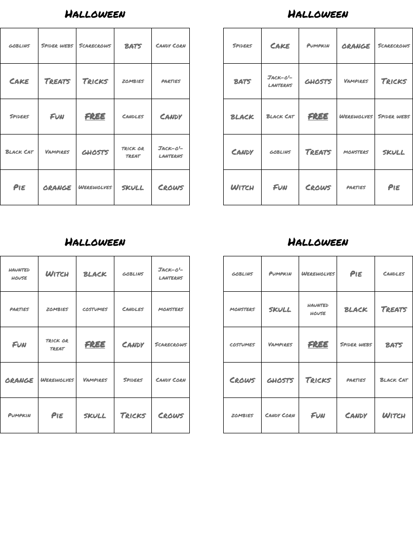 Halloween Bingo Cards