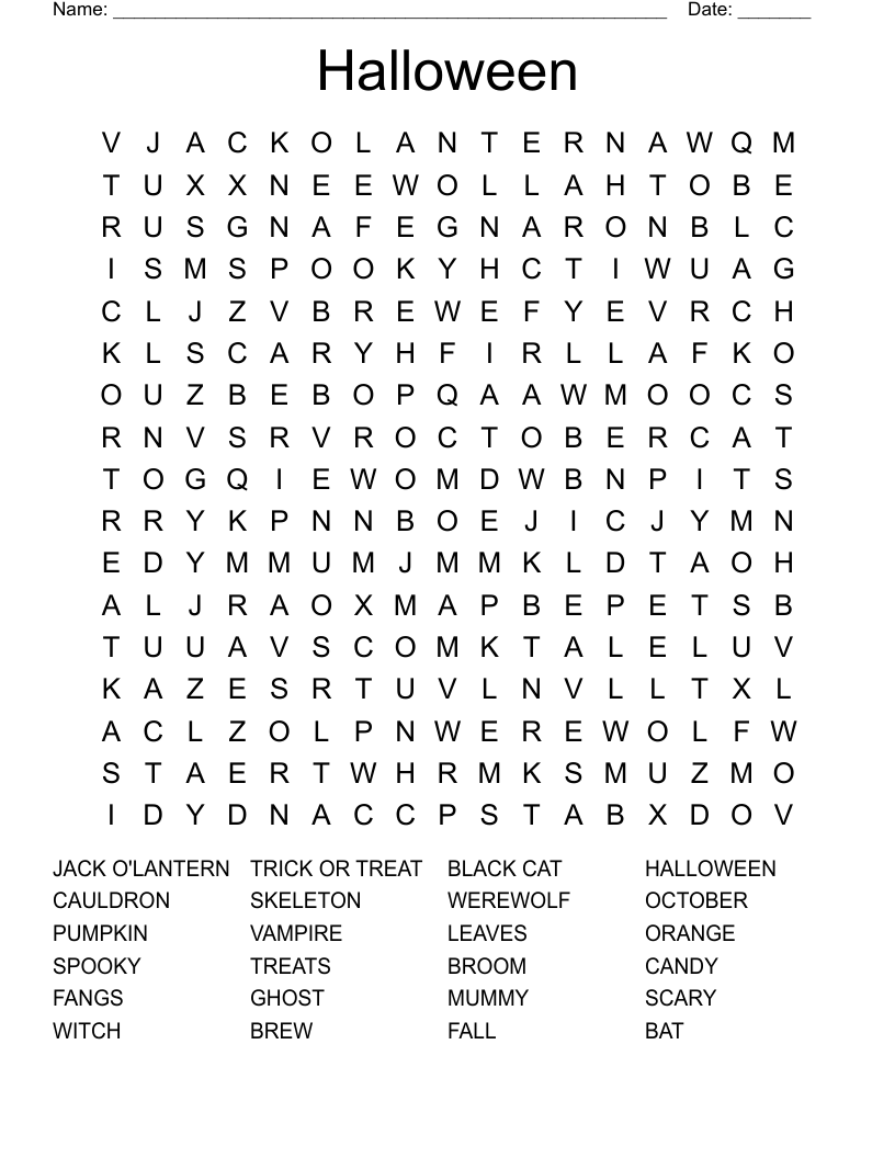 Halloween Word Search