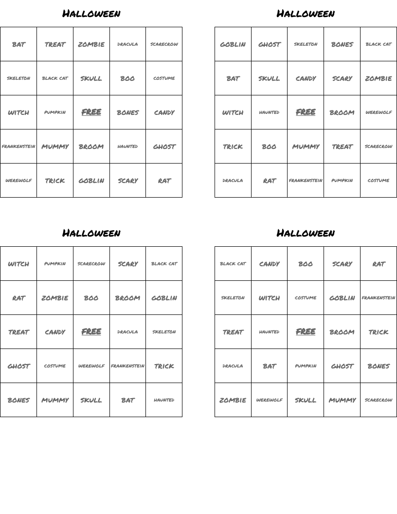 Halloween Bingo Cards