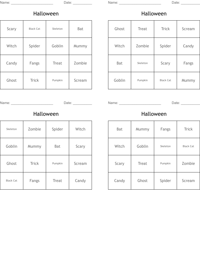 Halloween Bingo Cards