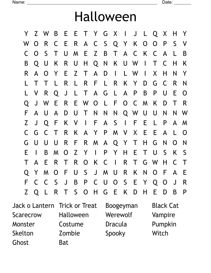 Halloween Word Search