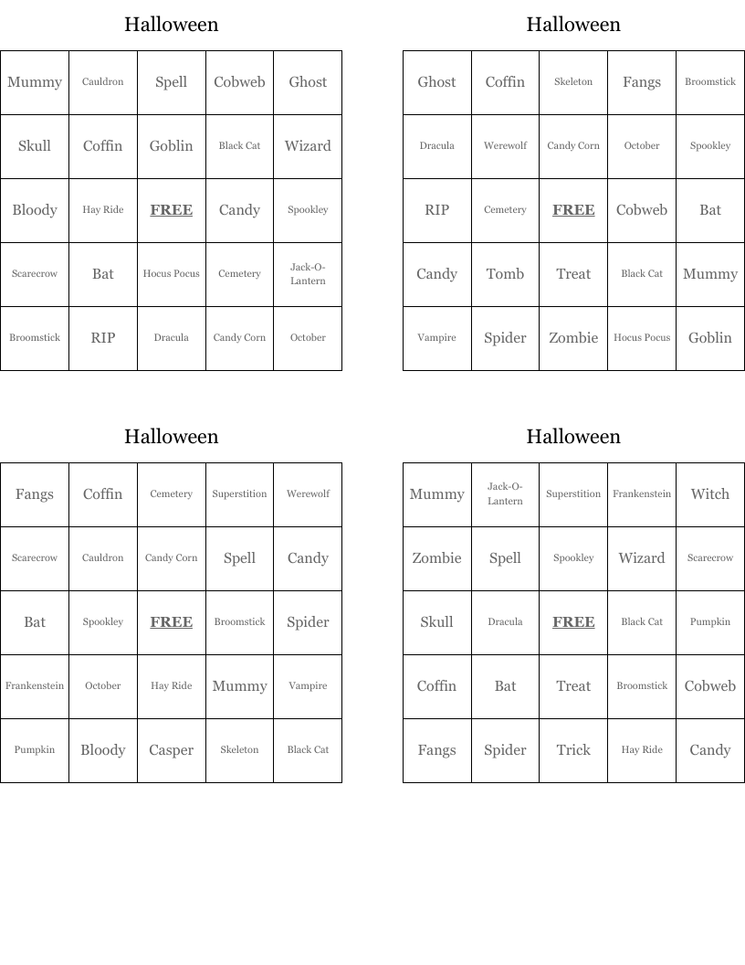 Halloween Bingo Cards