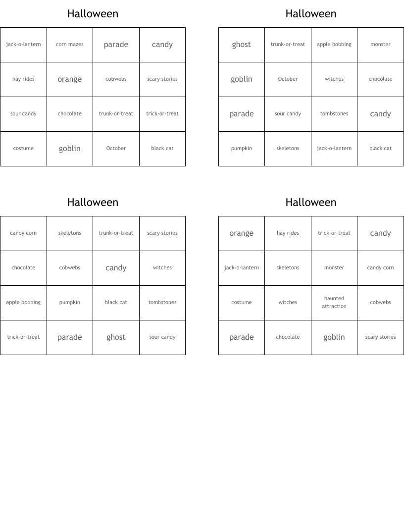 Halloween Bingo Cards