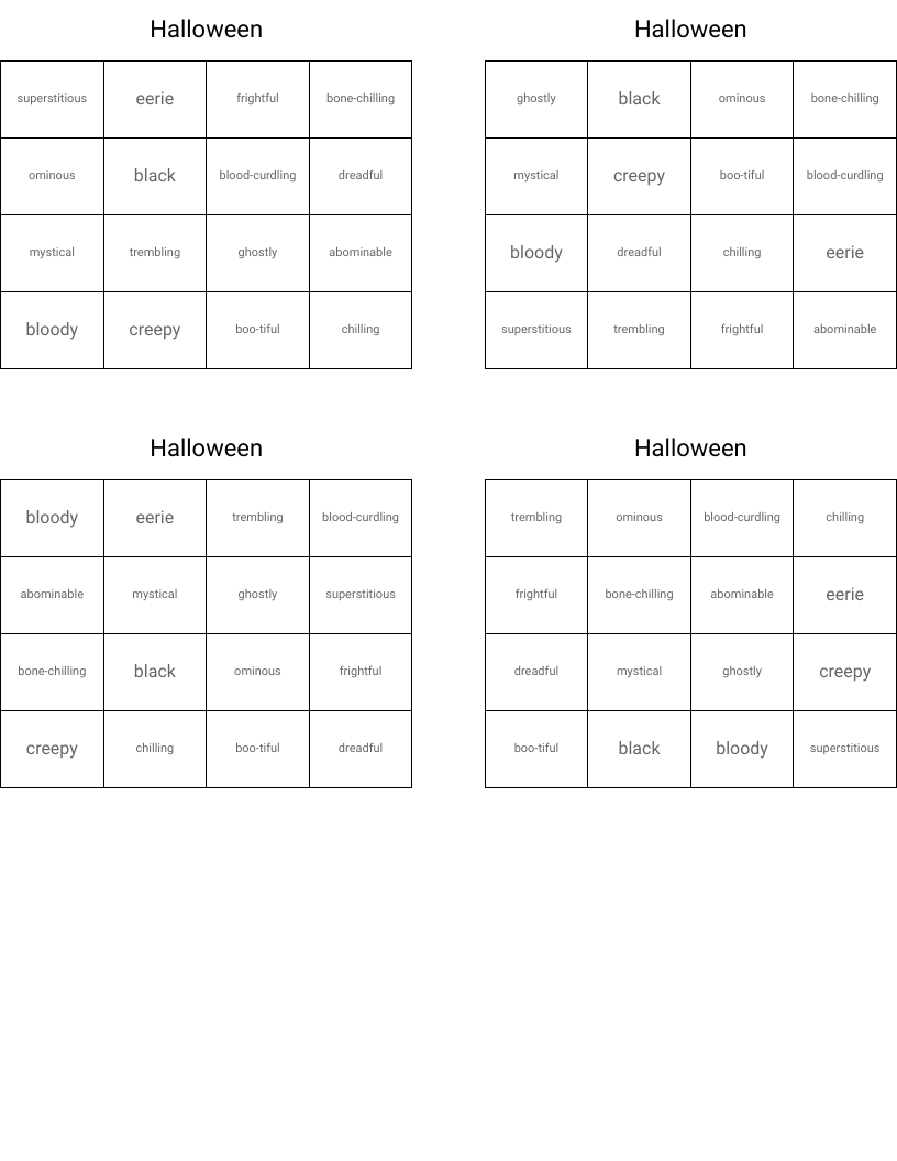 Halloween Bingo Cards