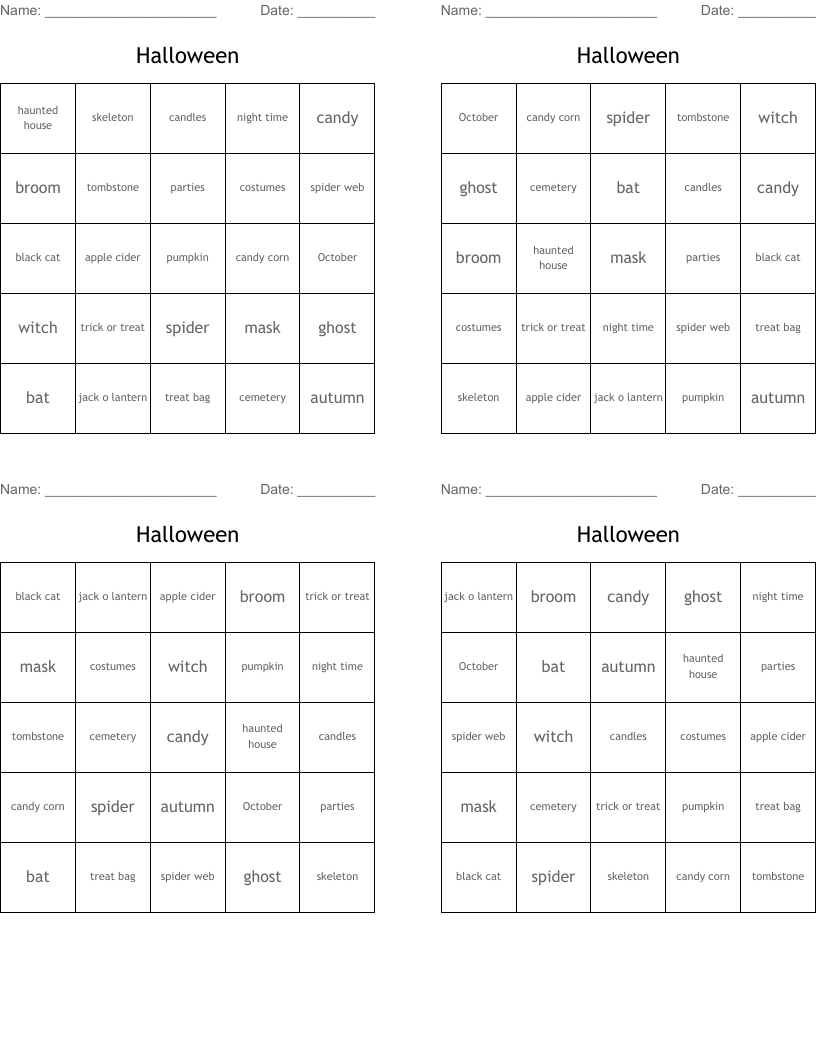 Halloween Bingo Cards
