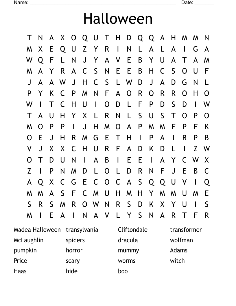 Halloween Word Search