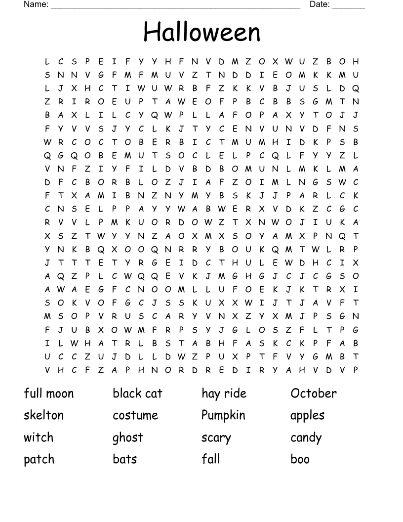 Halloween Word Search