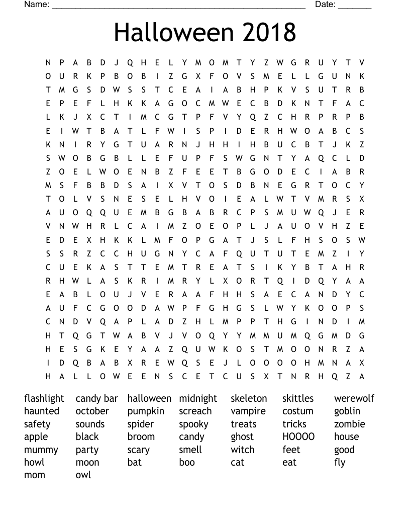 Halloween 2018 Word Search