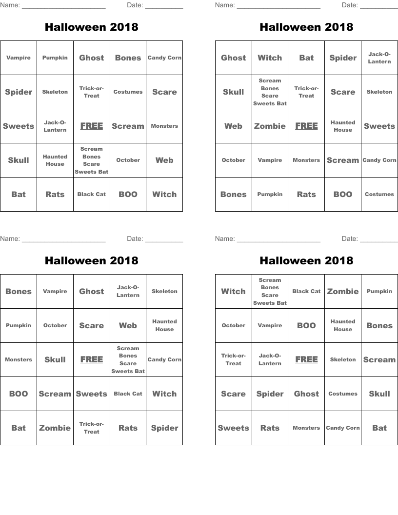 Halloween 2018 Bingo Cards
