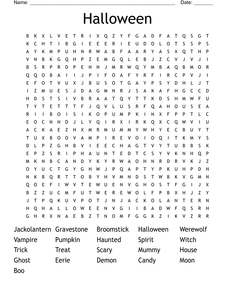 Halloween Word Search