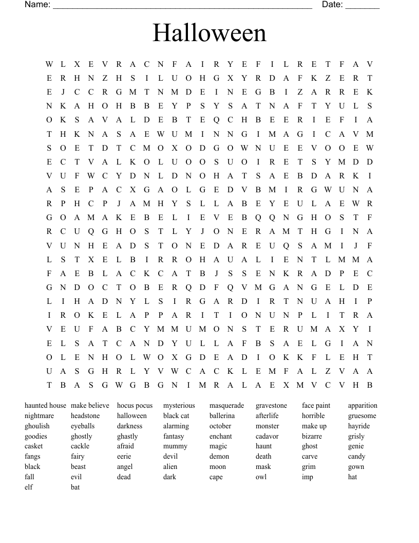 Halloween Word Search