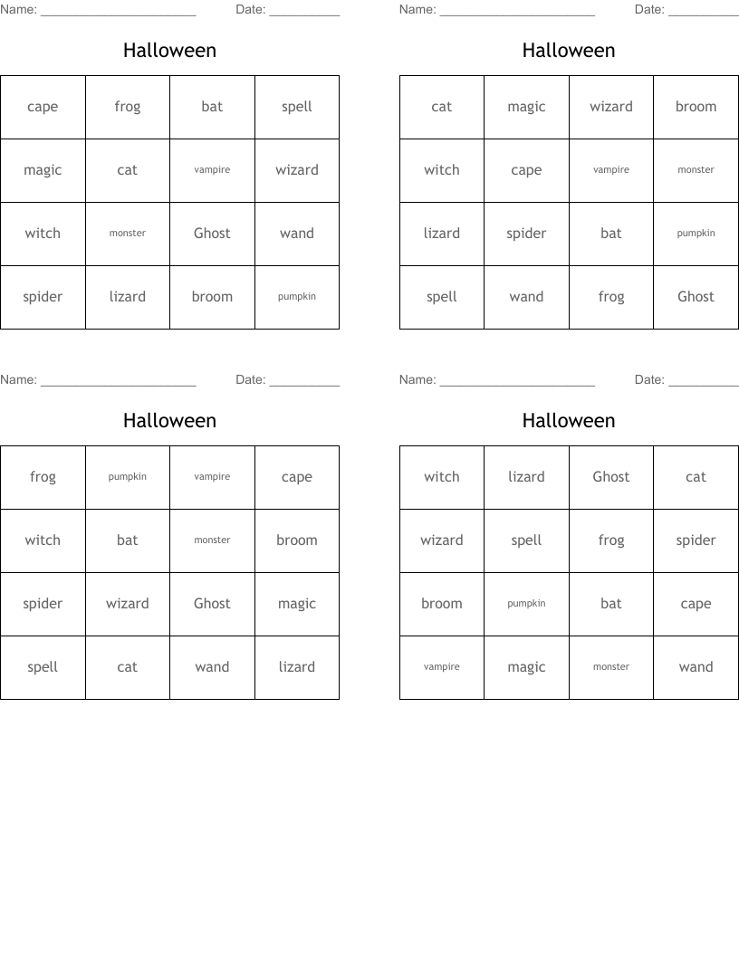 Halloween Bingo Cards