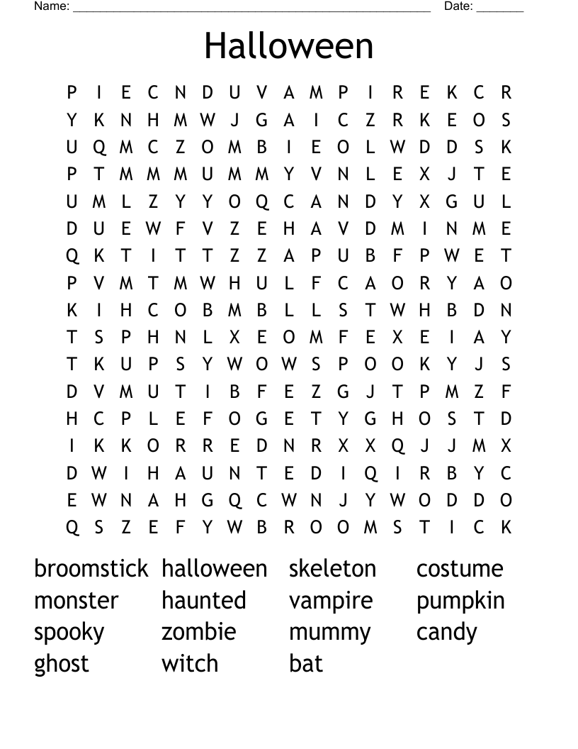 Halloween Word Search