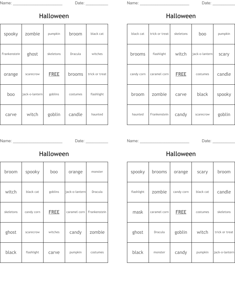 Halloween Bingo Cards