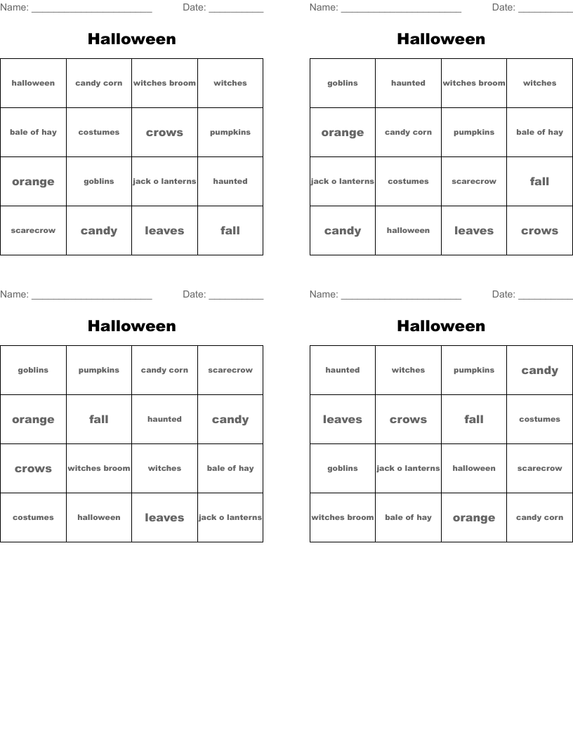 Halloween Bingo Cards