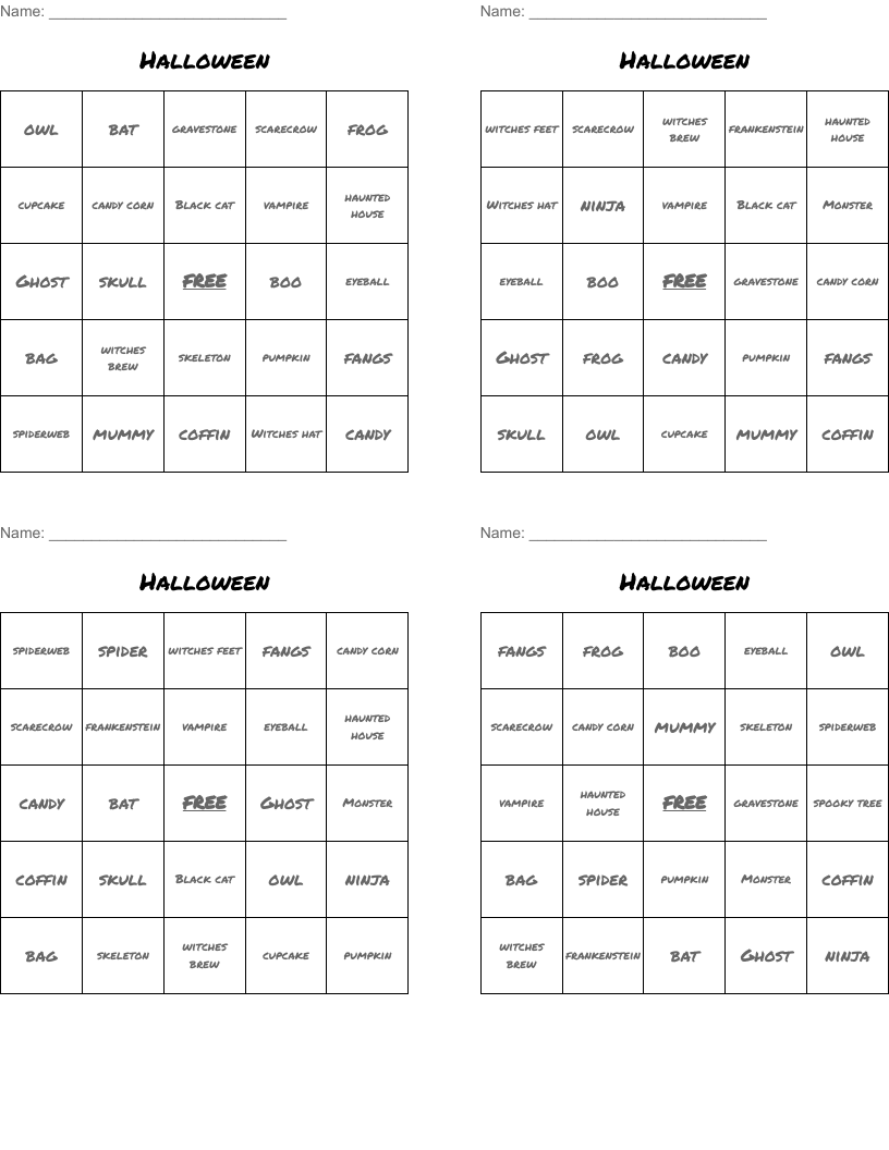 Halloween Bingo Cards