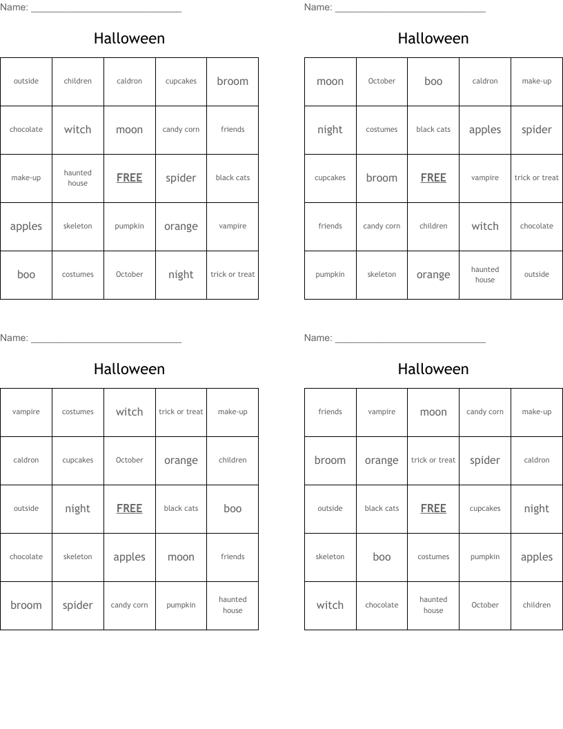 Halloween Bingo Cards