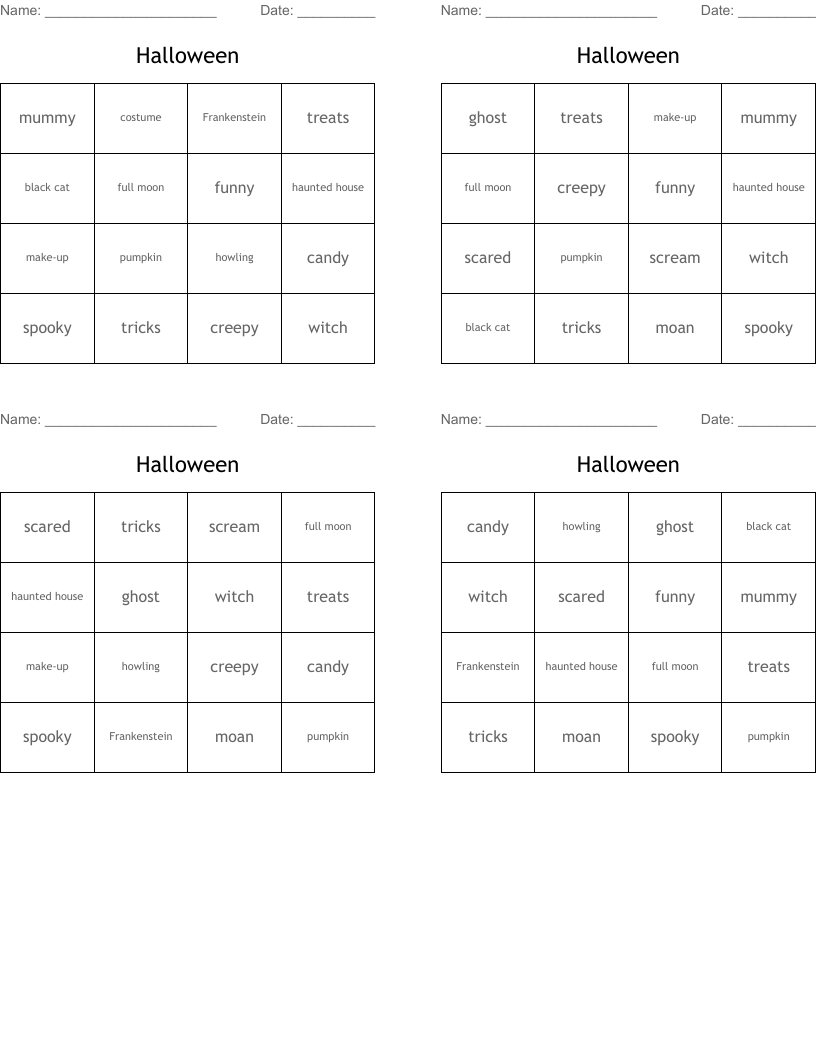Halloween Bingo Cards