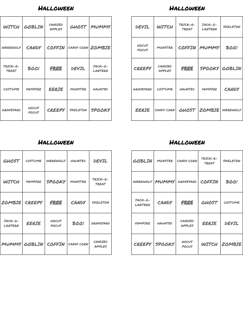 Halloween Bingo Cards