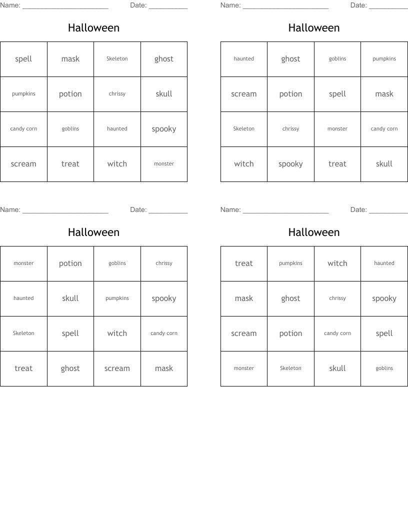 Halloween Bingo Cards