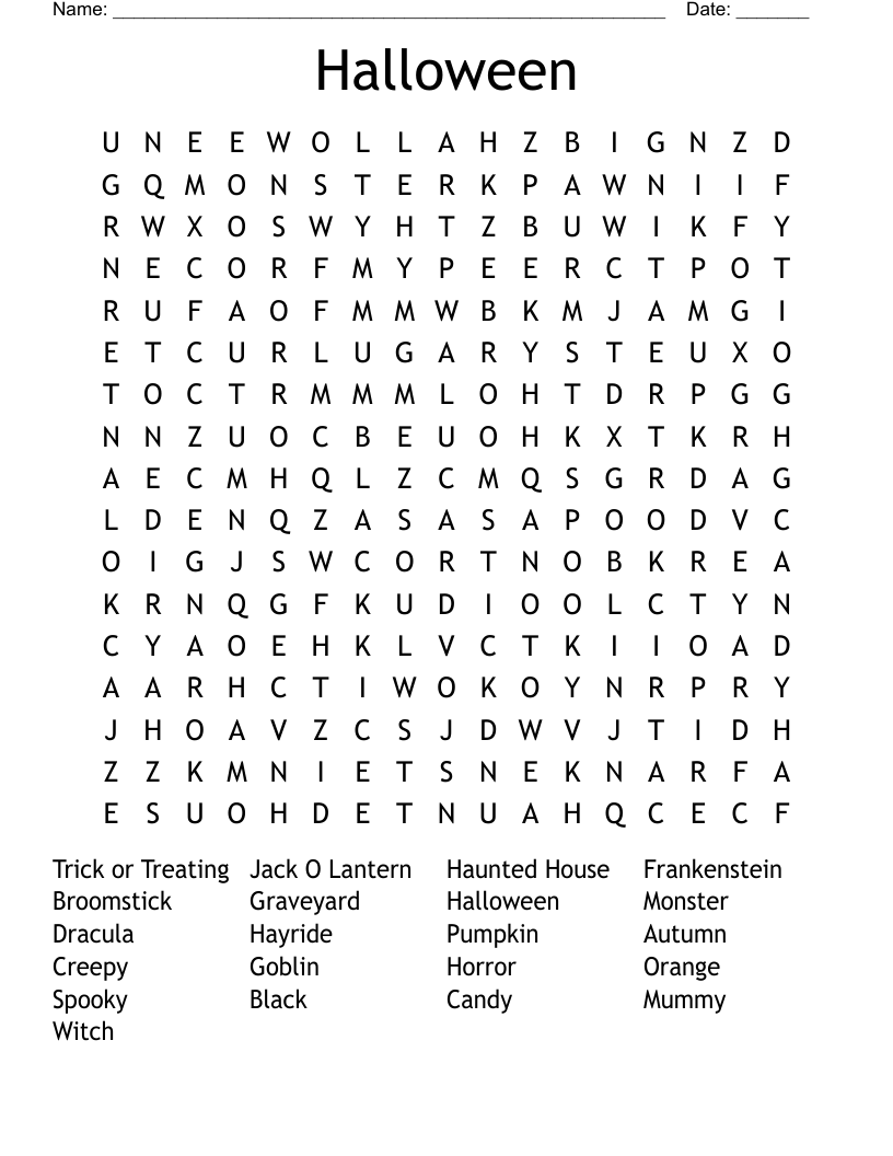 Halloween Word Search