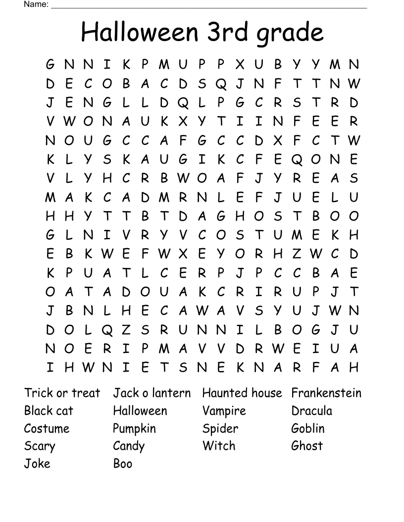 Halloween 3rd grade Word Search