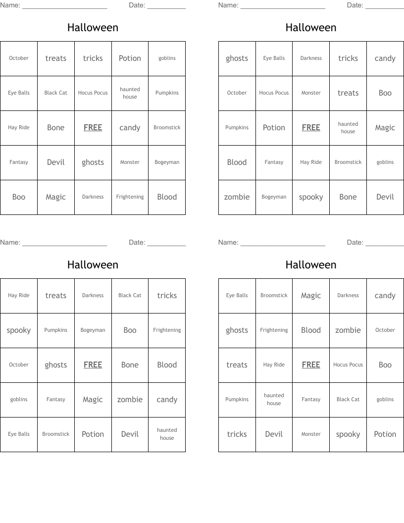 Halloween Bingo Cards