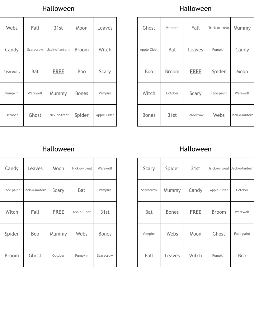 Halloween Bingo Cards